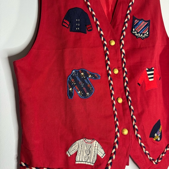 ✨ Vintage The Eagle’s Eye Embroidered Vest Red Cotton Size L ✨ - Picture 3 of 8